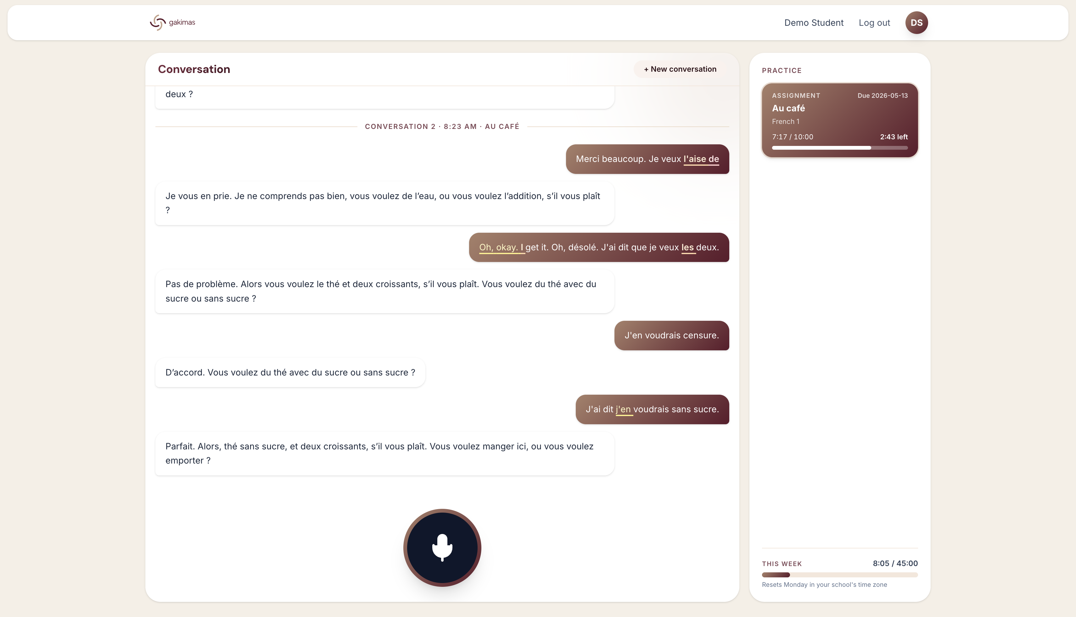 Student conversation view.