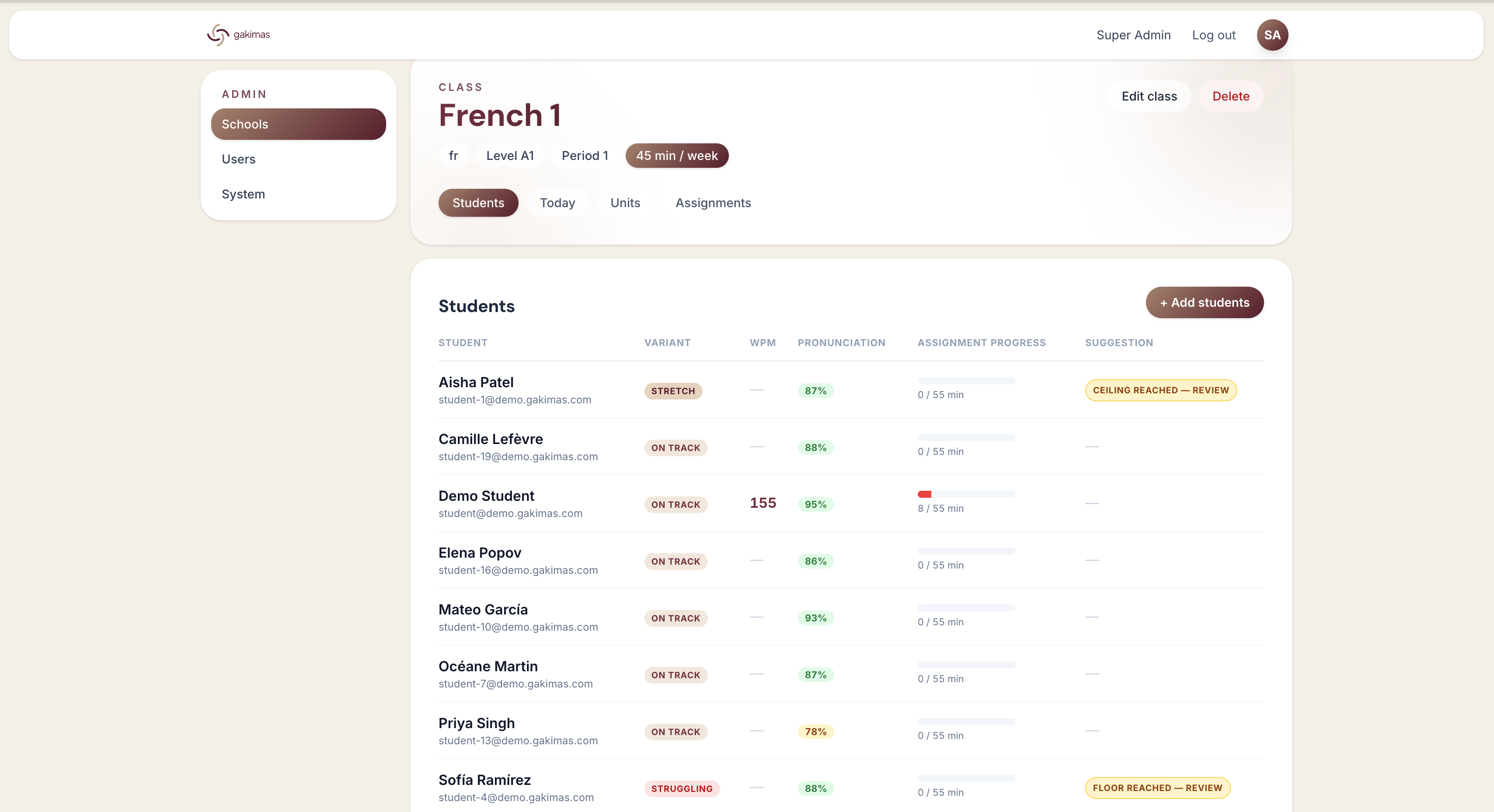 Teacher dashboard.